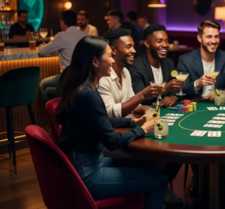 Groupe de jeunes adultes profitant d'une expérience sociale chez Noon Casinos
