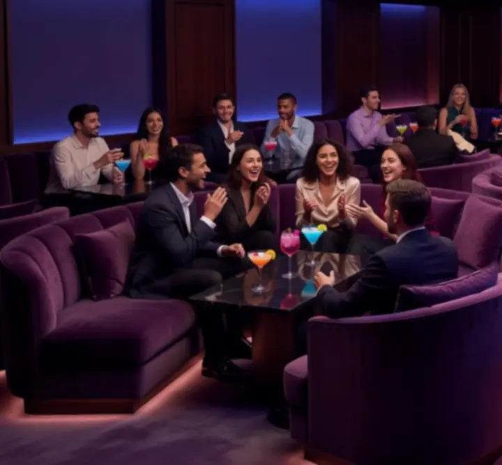 Lounge coloré avec cocktails signature et ambiance lumineuse