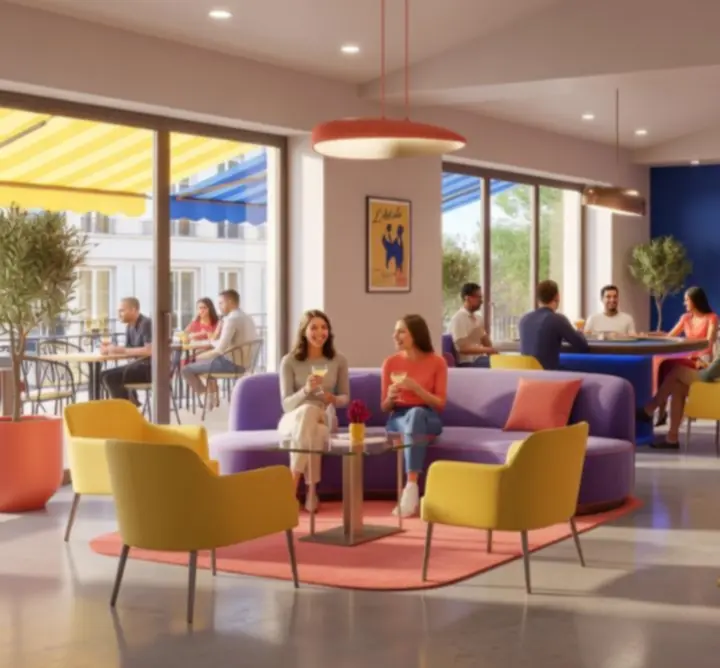 Bar moderne avec cocktails colorés dans une ambiance premium
