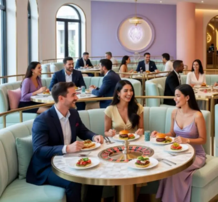 Expérience signature Noon avec ambiance lumineuse et décor coloré